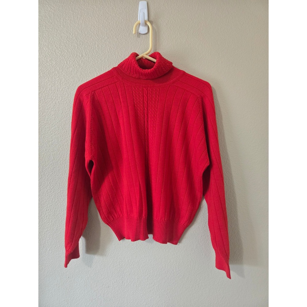 Liz Claiborne vintage Red 100% Merino Wool Turtleneck Sweater Womens M - Picture 1 of 3